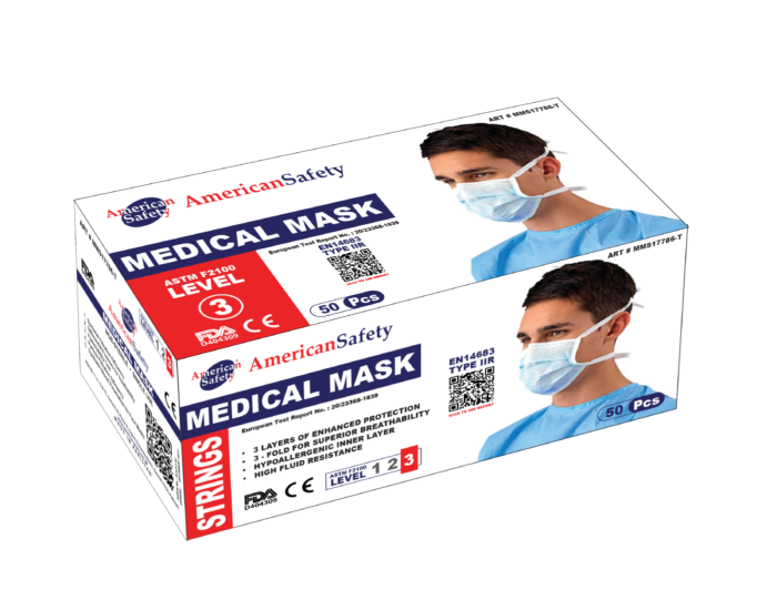 MEDICAL 3 PLY FACE MASKS WITH STRINGS LEVEL 3 - Image 2