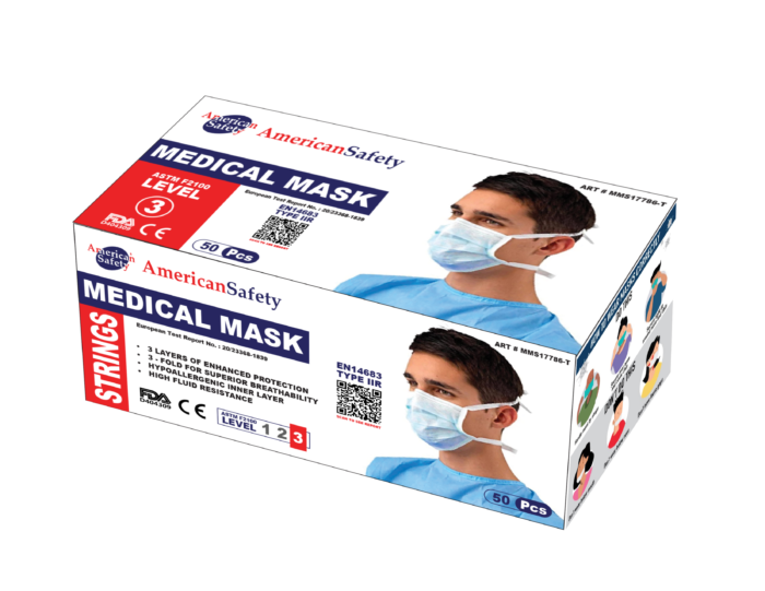 MEDICAL 3 PLY FACE MASKS WITH STRINGS LEVEL 3 - Image 3