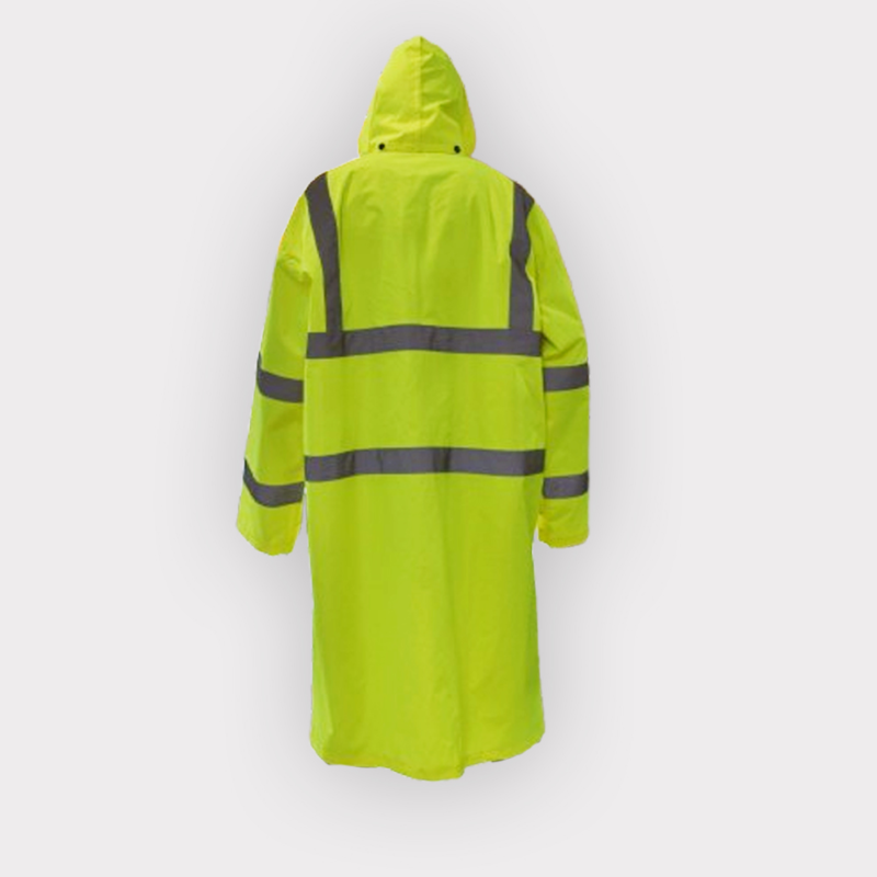 High Visibility Waterproof Safety Raincoat with Reflective Tape – Long Length with Hood - Image 2